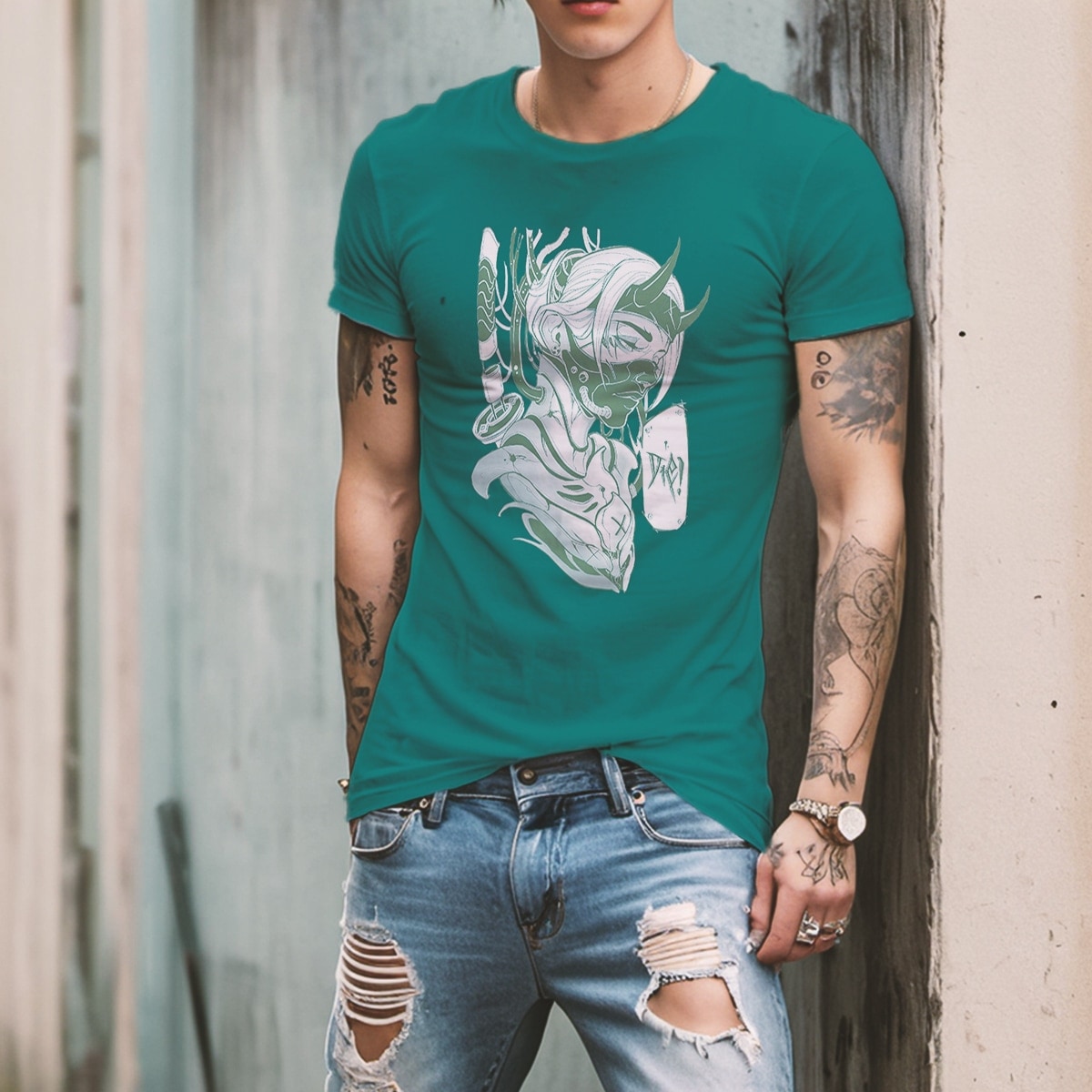 T Shirt Men 3d Tee Anime Girl Leather Mask