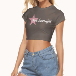 Crop top for women with short sleeves and Such A Cutie print