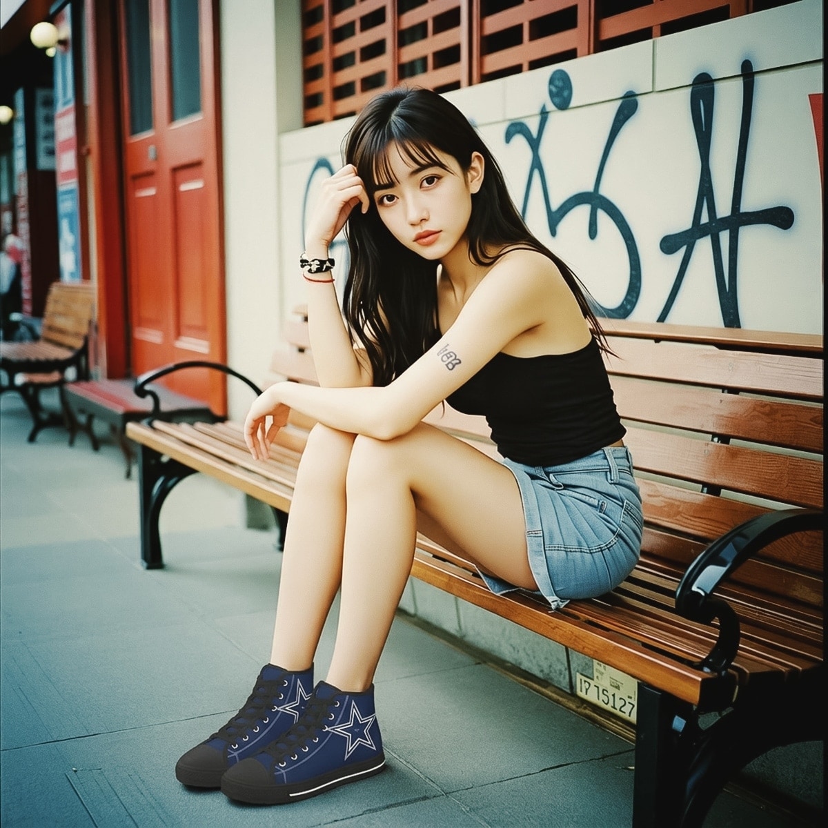 High Top Canvas Sneakers Black Sole Y2k Star Gazer, with model