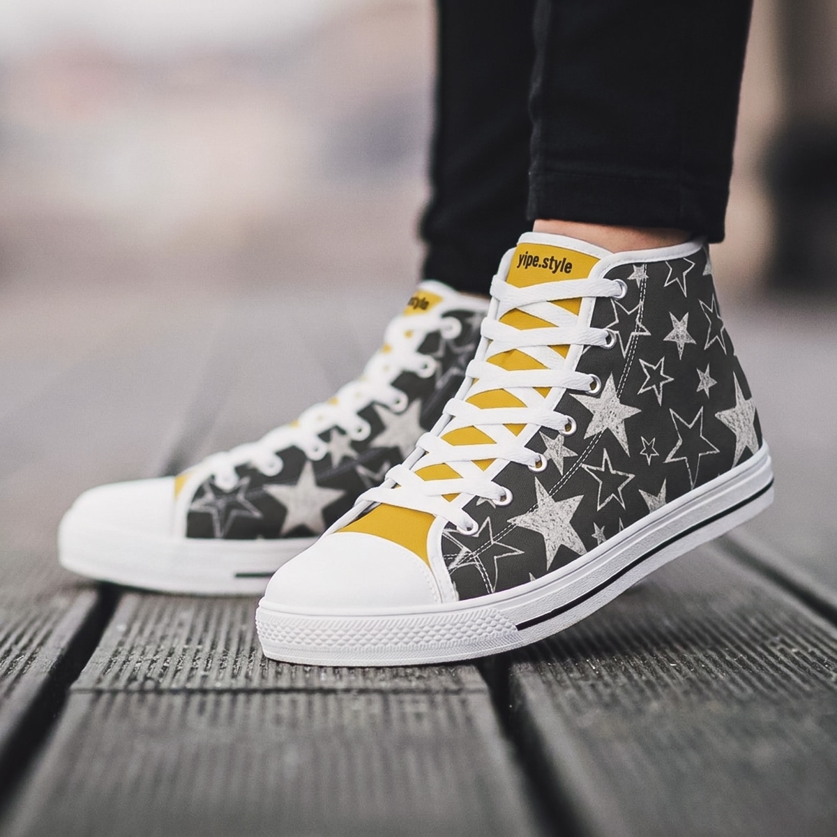 Footwear women high top sneakers grey canvas stars yellow shoe tongue charcoal dream