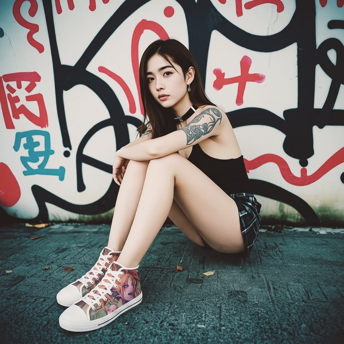 Footwear women high top canvas sneakers japanese manga demon girl