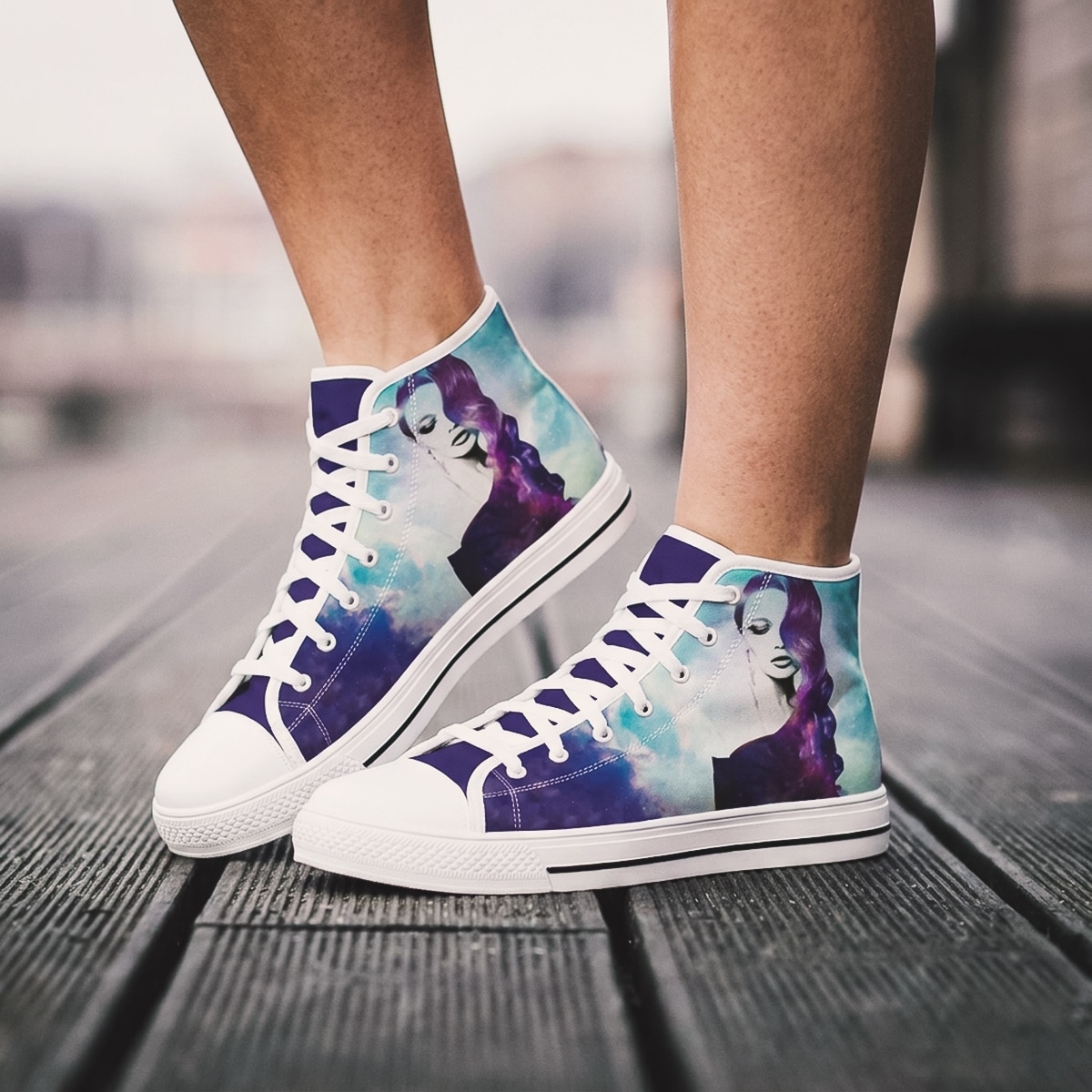 Footwear women high top sneakers canvas upper lining white rubber sole feminine blue colors space girl