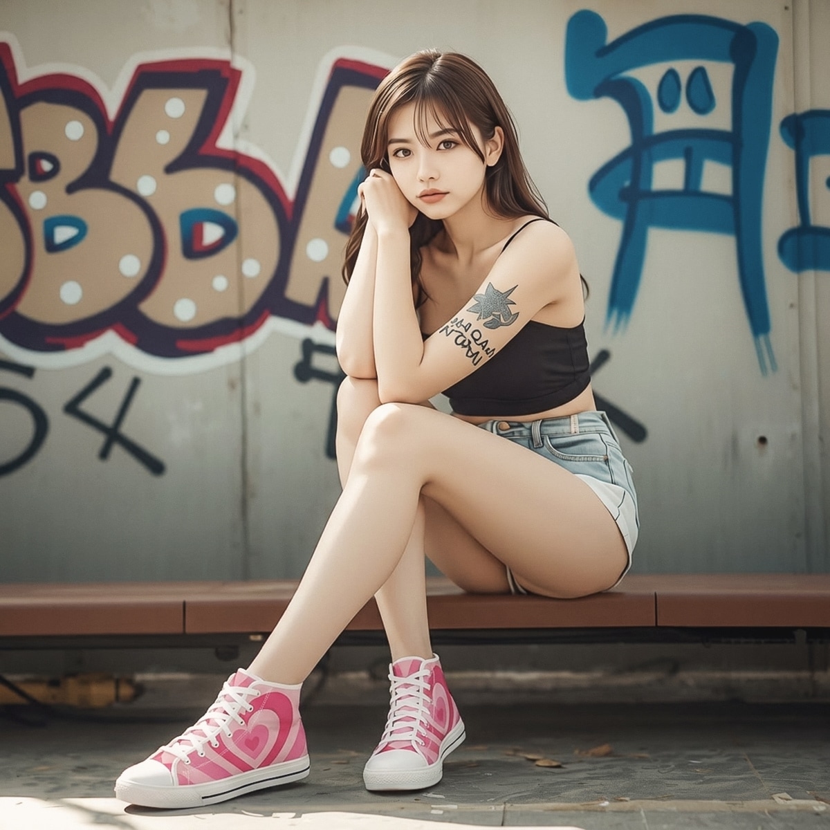 Footwear Women Y2K High-Top Sneakers Pink Heart