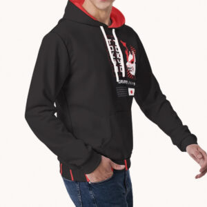 Hoodie for men with Japanese urban style print, black color