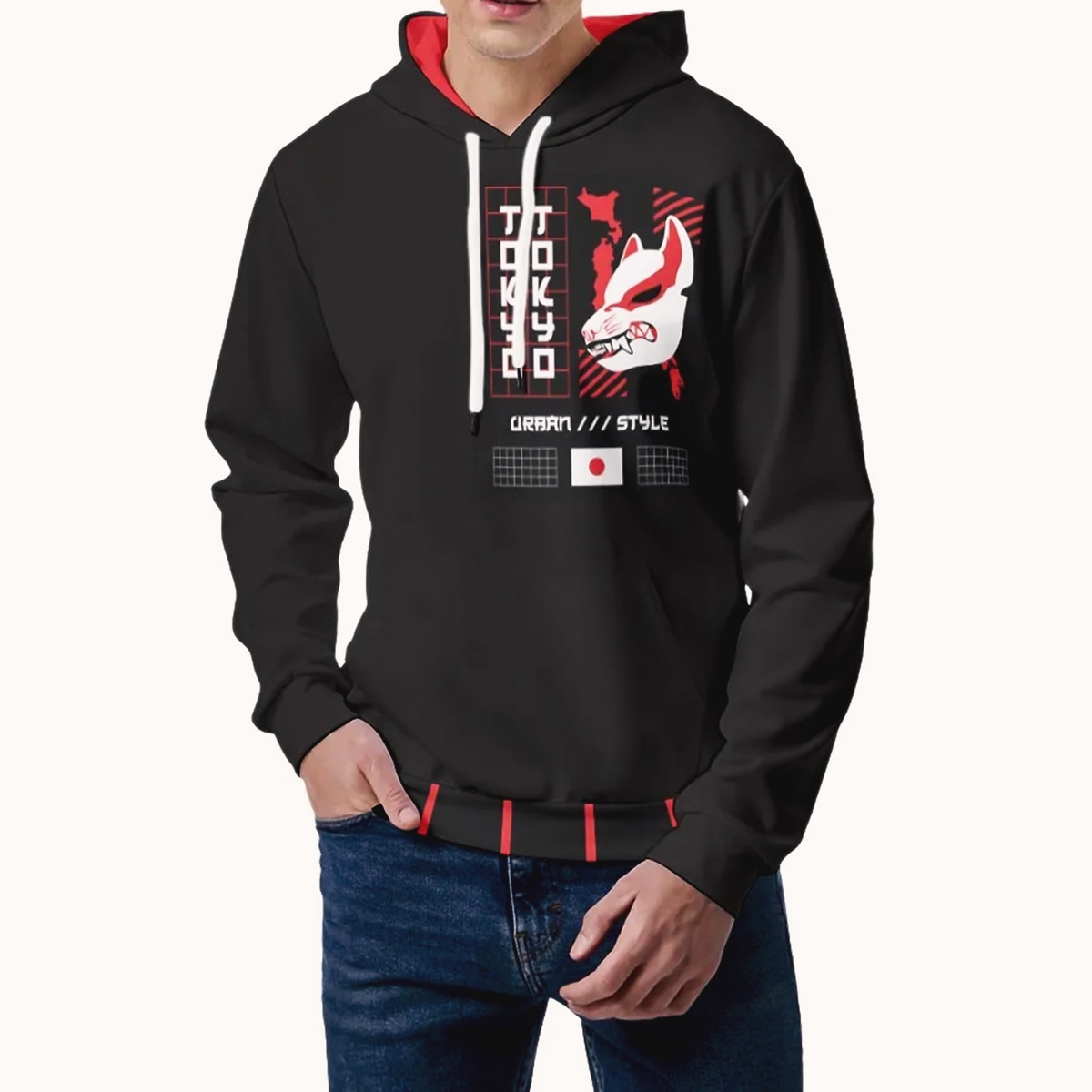 Printed Classic pull over Hoodie for men with Tokyo print