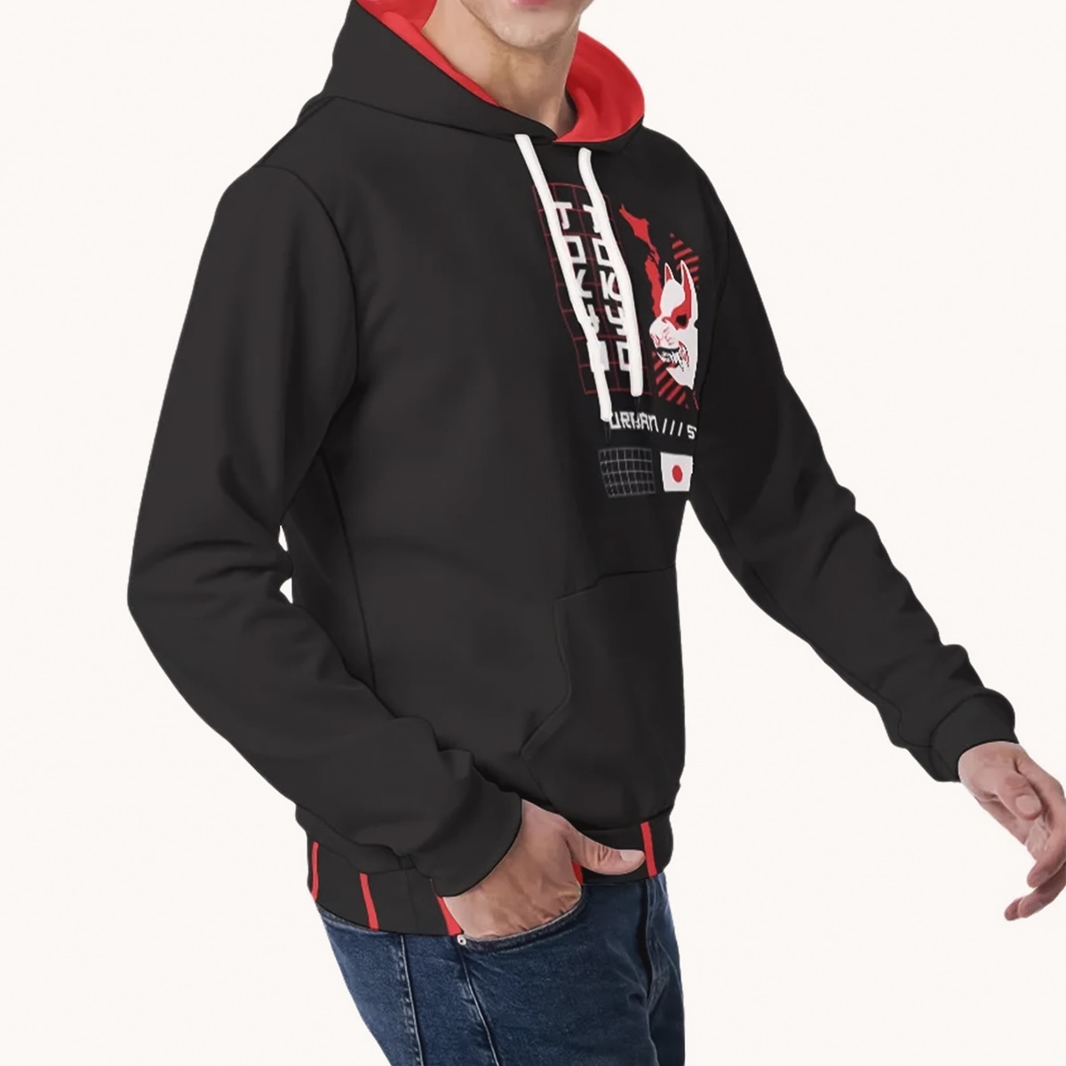 Pull over printed classic Hoodie for men with Tokyo print,