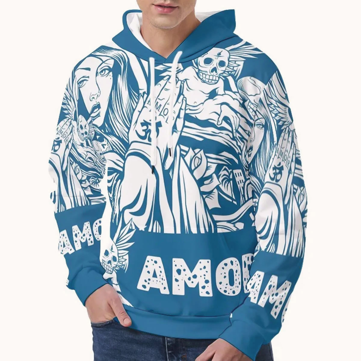 Printed classic hoodie men graffiti Amor