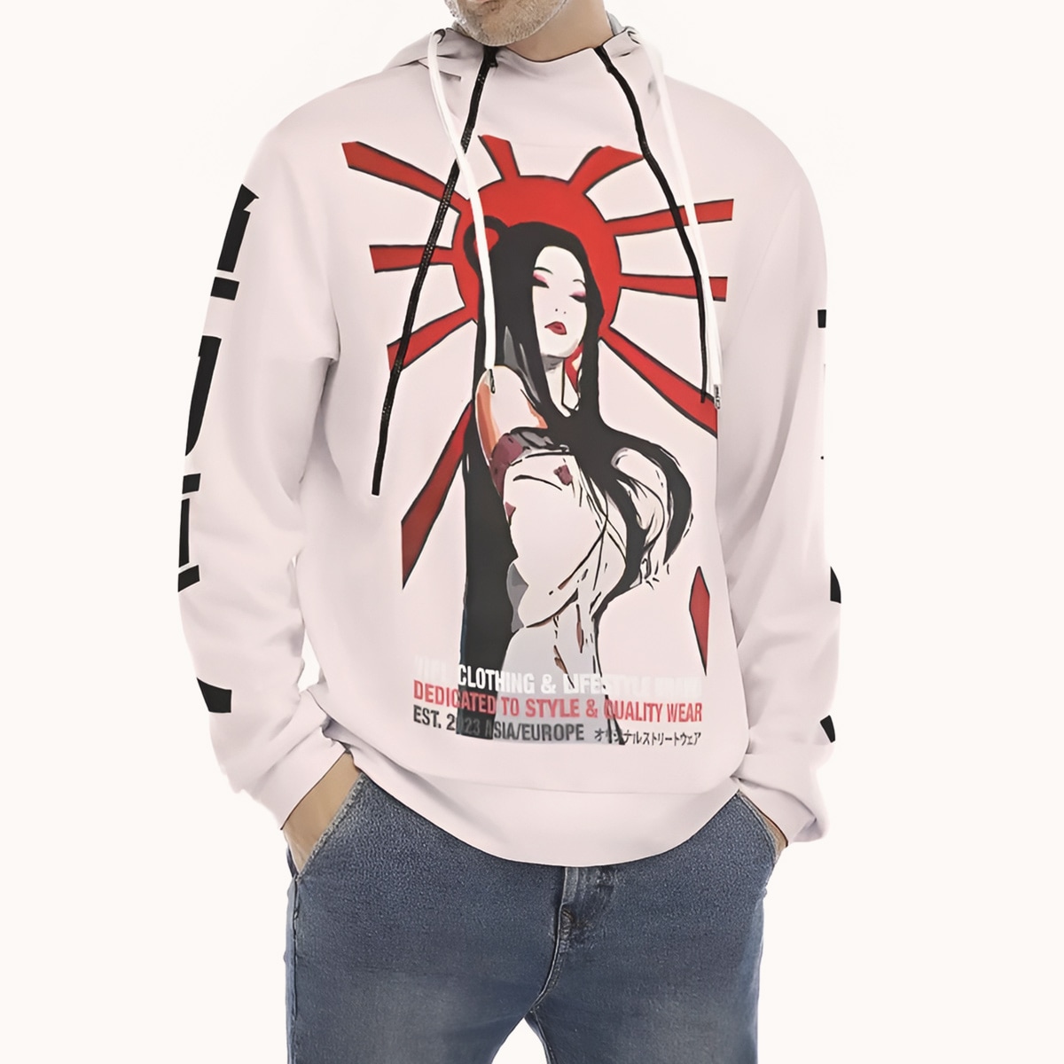 Hoodie Men Harajuku Zipper Drawstrings Japanese Rising Sun Girl