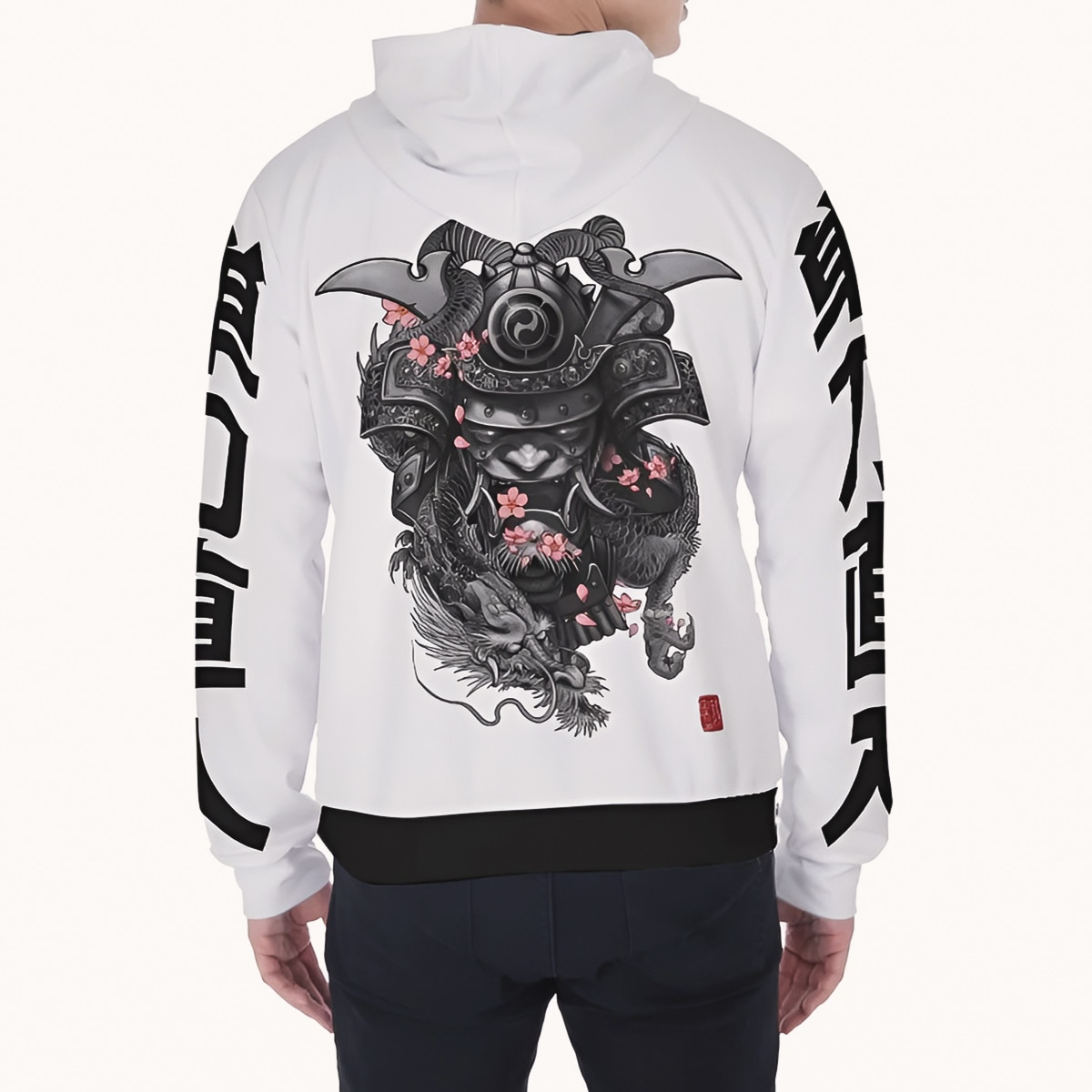 Zip-up hoodie for men with samurai print backside