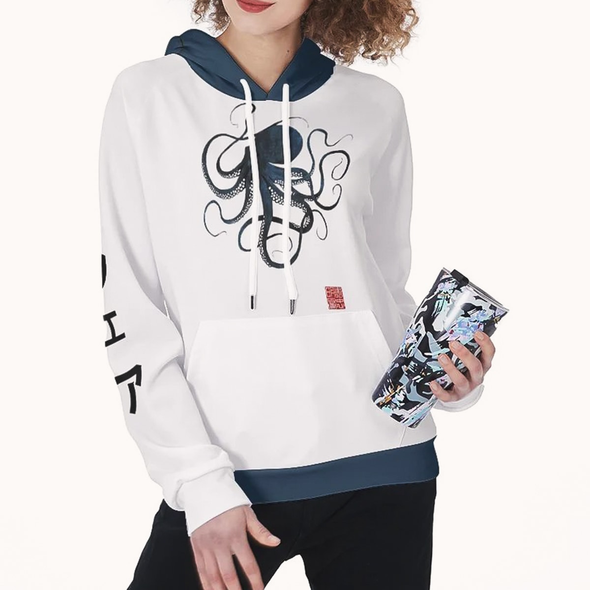 Classic Hoodie Women Japanese Octopus print