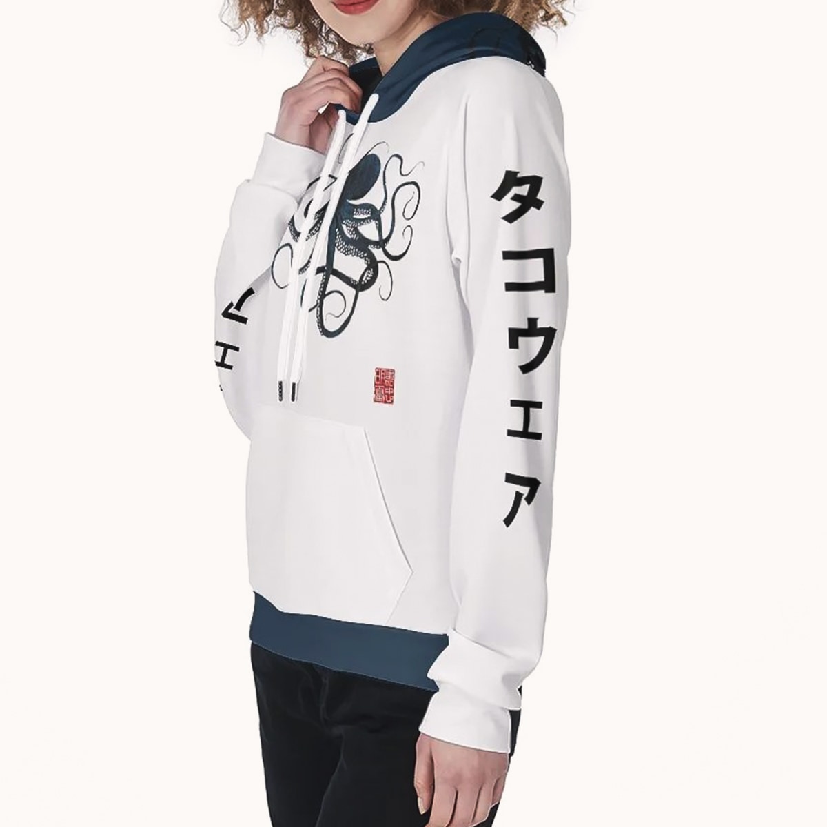 Classic Hoodie Women Japanese Octopus Kawai print, sideview