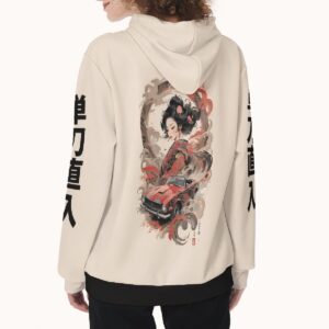 Hoodie Women Harajuku Vintage Japanese Sumi-E Ink Geisha, Back