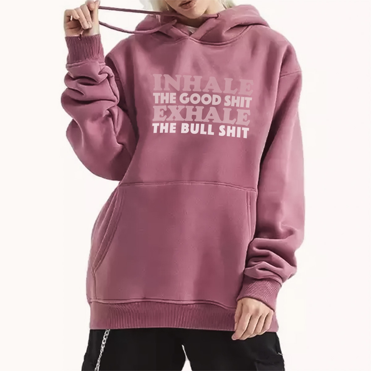 Oversized Hoodie for women with pocket and draw strings, pink color