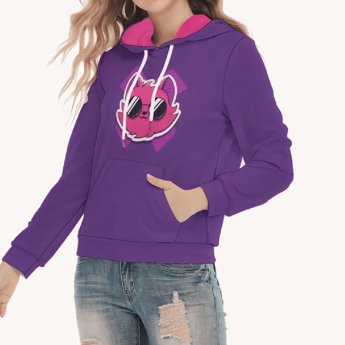 Printed Hoodie Women Slim style, Cool Cat
