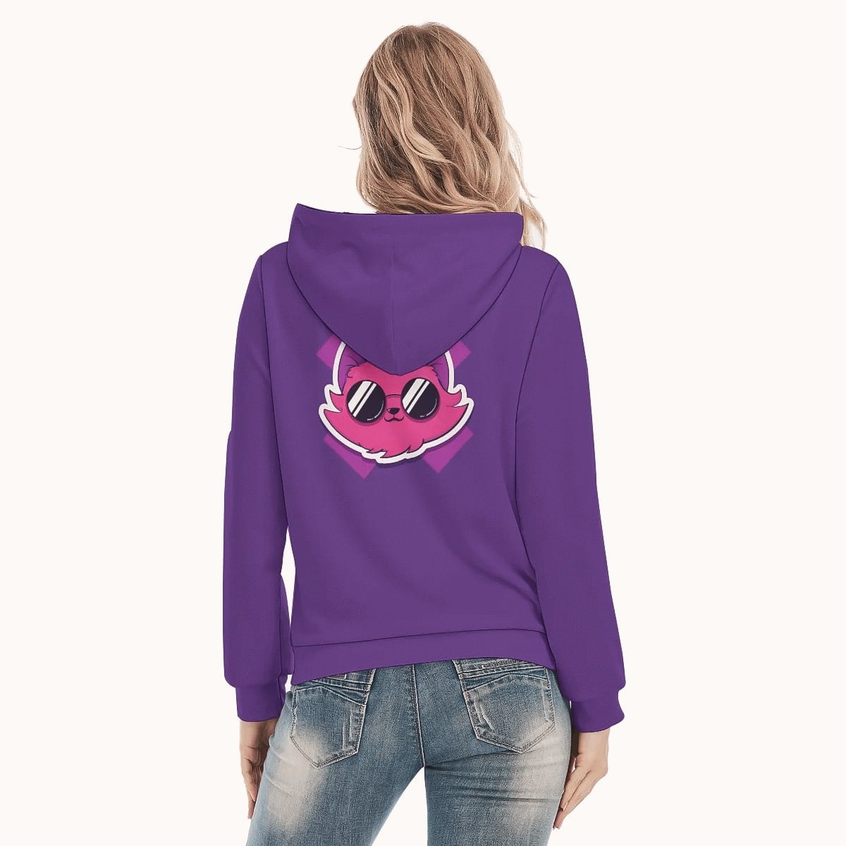 Printed Hoodie for Women Slim style, Cool Cat, Backside