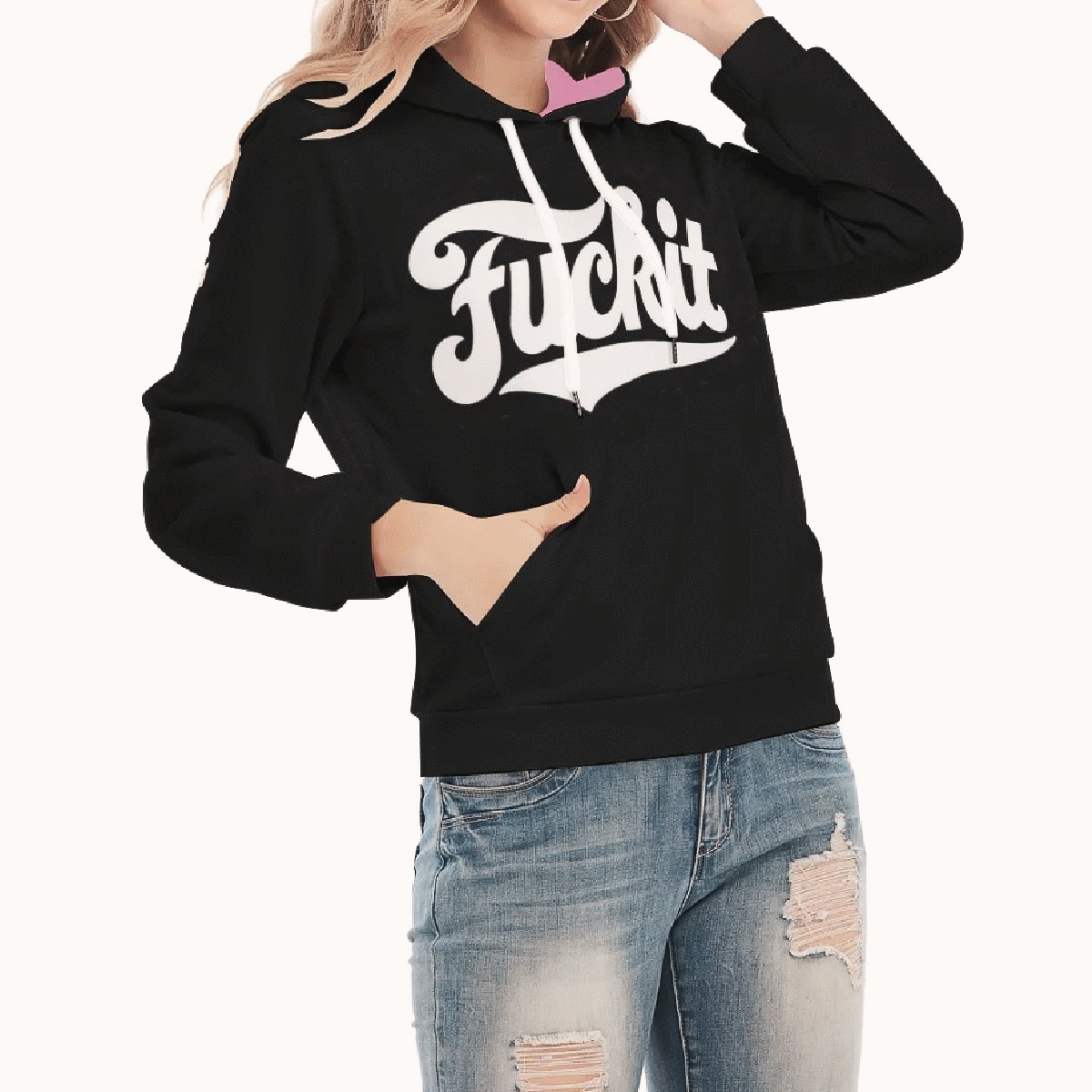 Printed Hoodie For Women Slim Style Fuck It