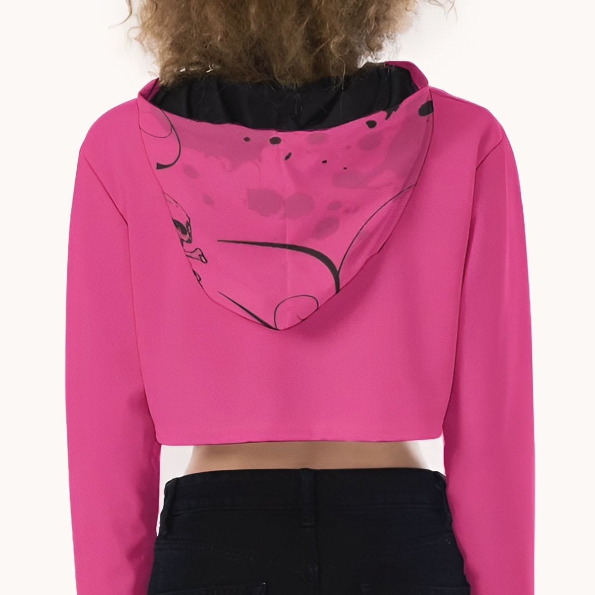 Red Cropped Hoodie wit Long Sleeves, Bitch Is Weird, Backsid