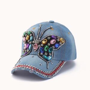 Sequins Butterfly Bling Baseball Cap Light Blue
