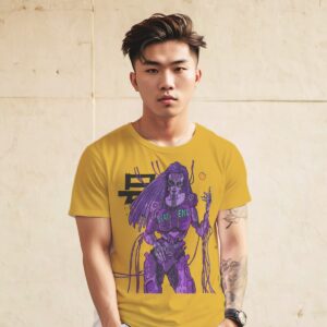Printed T-shirt for men with cyber punk female cyborg Dead End print