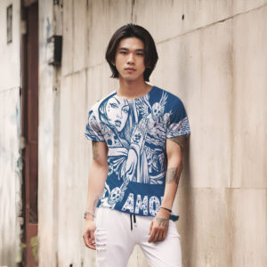 T-shirt for men with hooded girl and winged death angels Amor graffiti print
