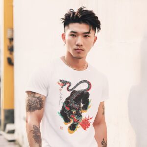 Printed 3d T-shirt for men with vintage Chinese tiger