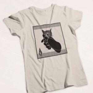 Printed T-shirt for men with black cat print