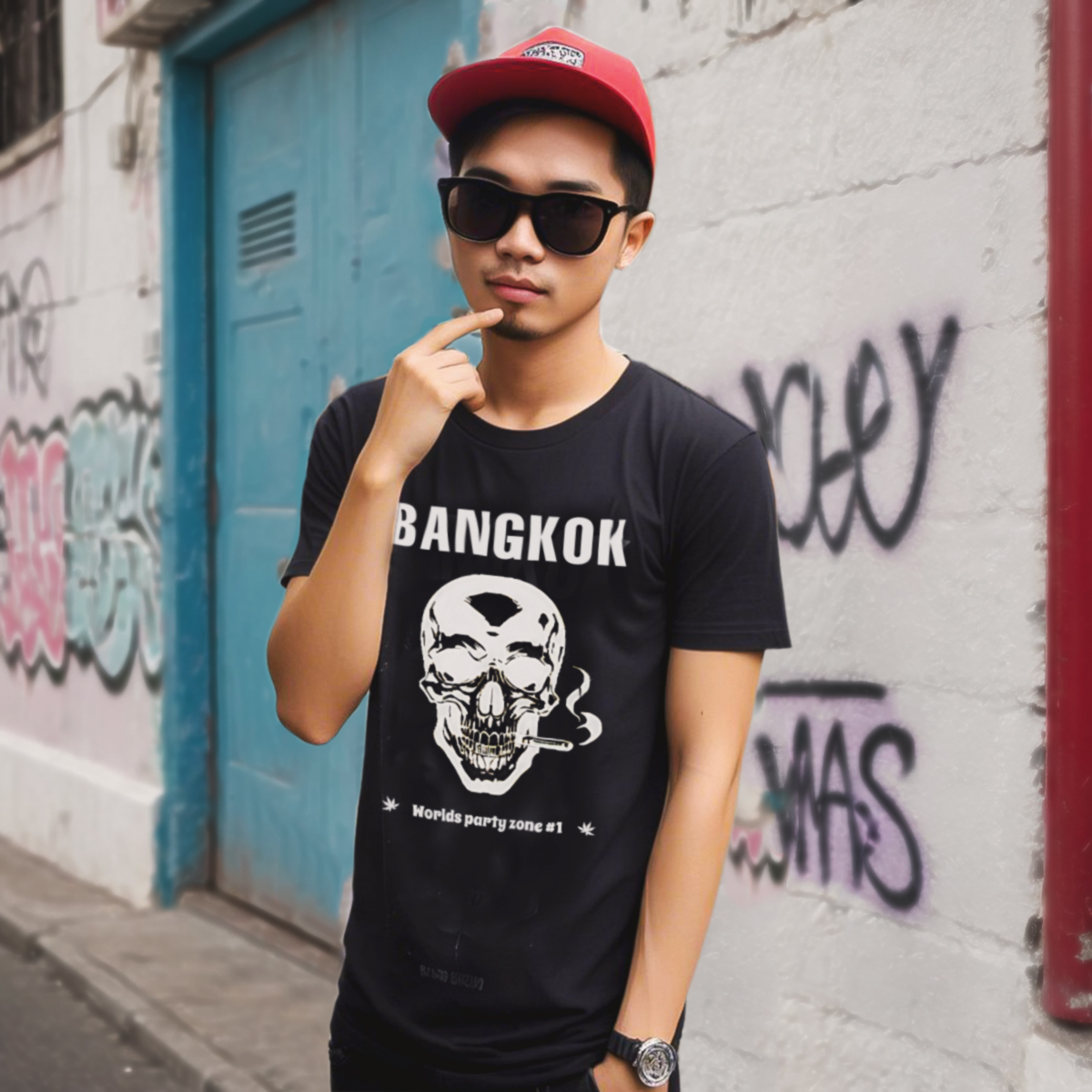 Printed T-shirt for men with Bangkok Party Zone print, Black