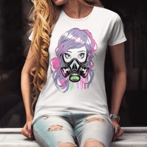 Printed T-shirt for women with gas mask girl