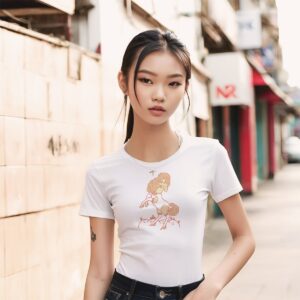 Printed T-shirt for women with a cute fantasy centaur girl, white