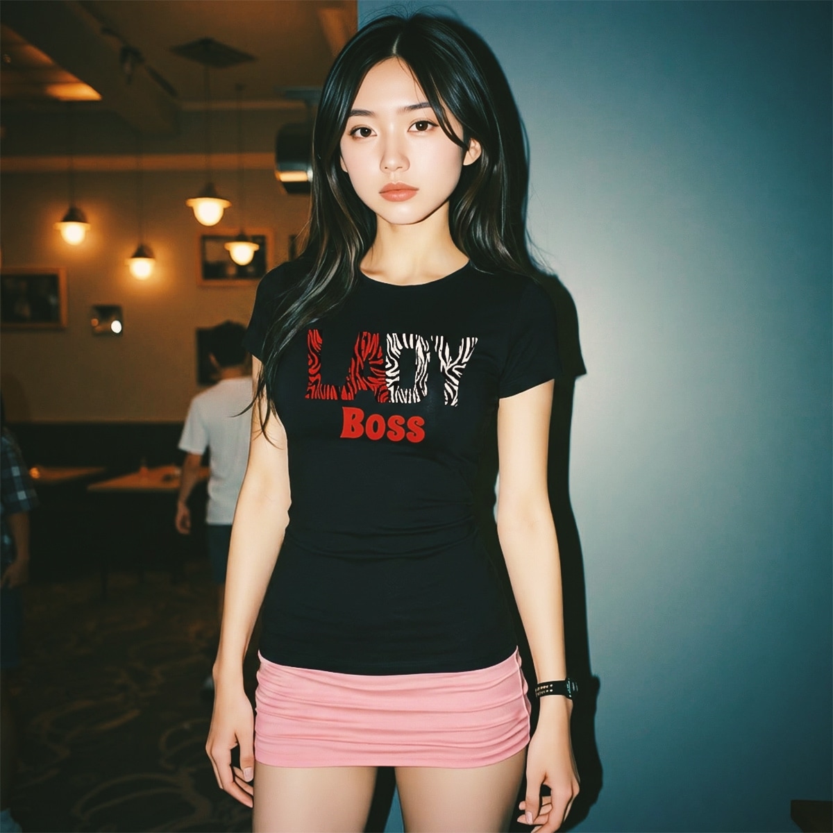 Printed graphic T Shirt Women Y2k Lady Boss, black