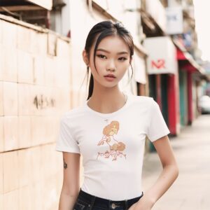 Printed T-shirt for women with a cute fantasy centaur girl, yellow