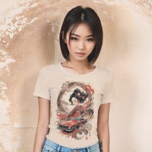 T Shirt Women Vintage Harajuku Japanese Sumi-e Ink Geisha, 1