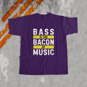 printed T-shirt for men with Bacon Is The Bass Of Music meme, purple