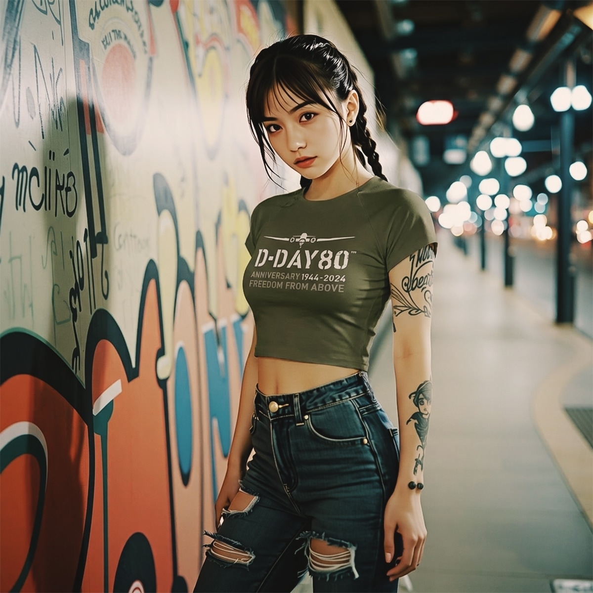 Top Women Army Green Cap Sleeve Cropped Top, D- Day