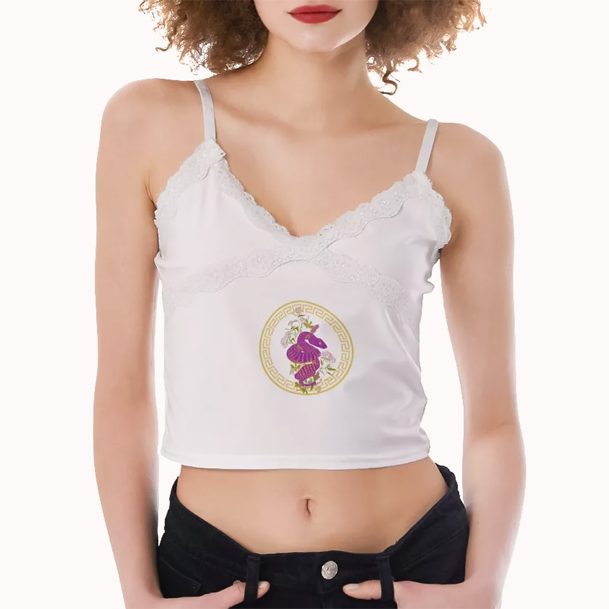 Cropped cami top fro women lace camisole with purple snake