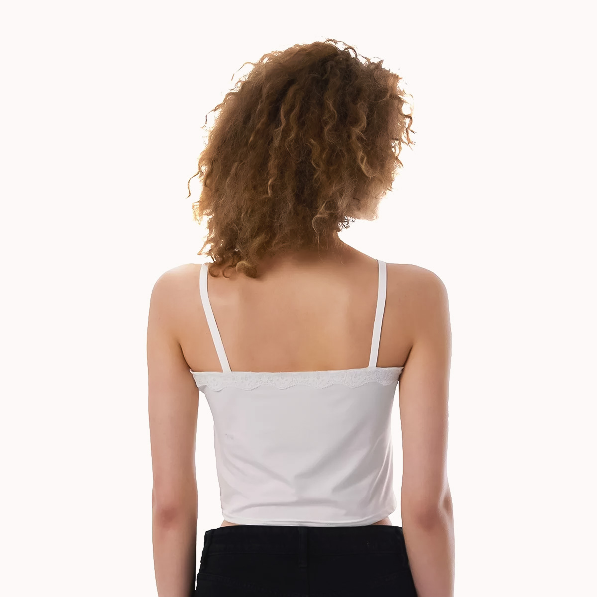 Cropped Lace camisole for women with purple snake print, backside
