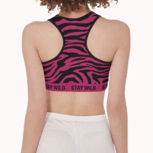 Sports bra for women with red zebra stripes, back view