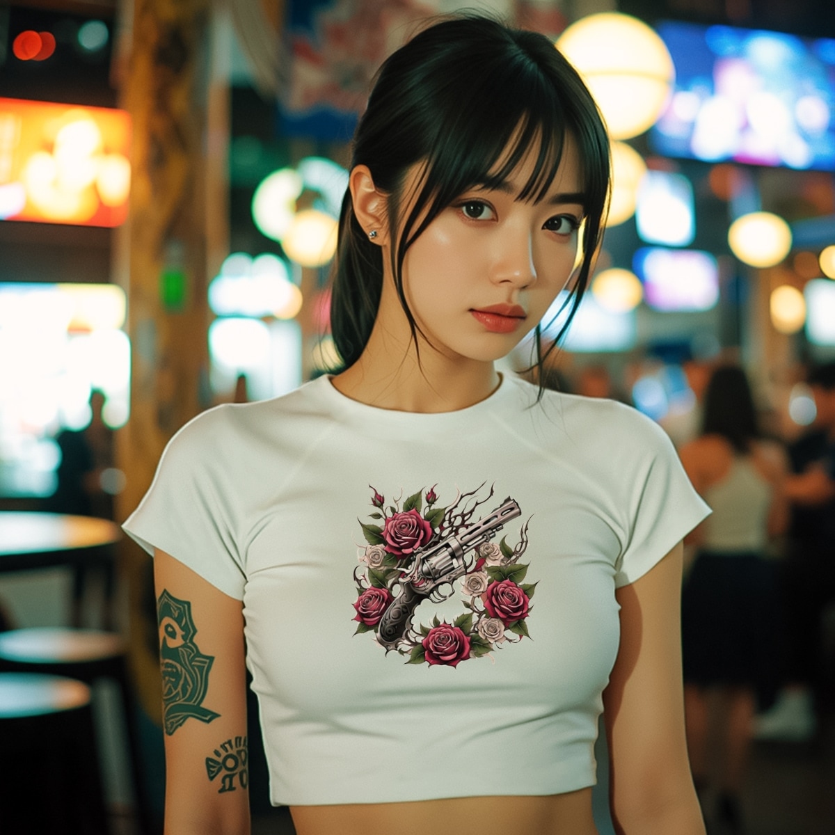 Top women Feminine cap sleeve graphic cropped top Guns N Roses