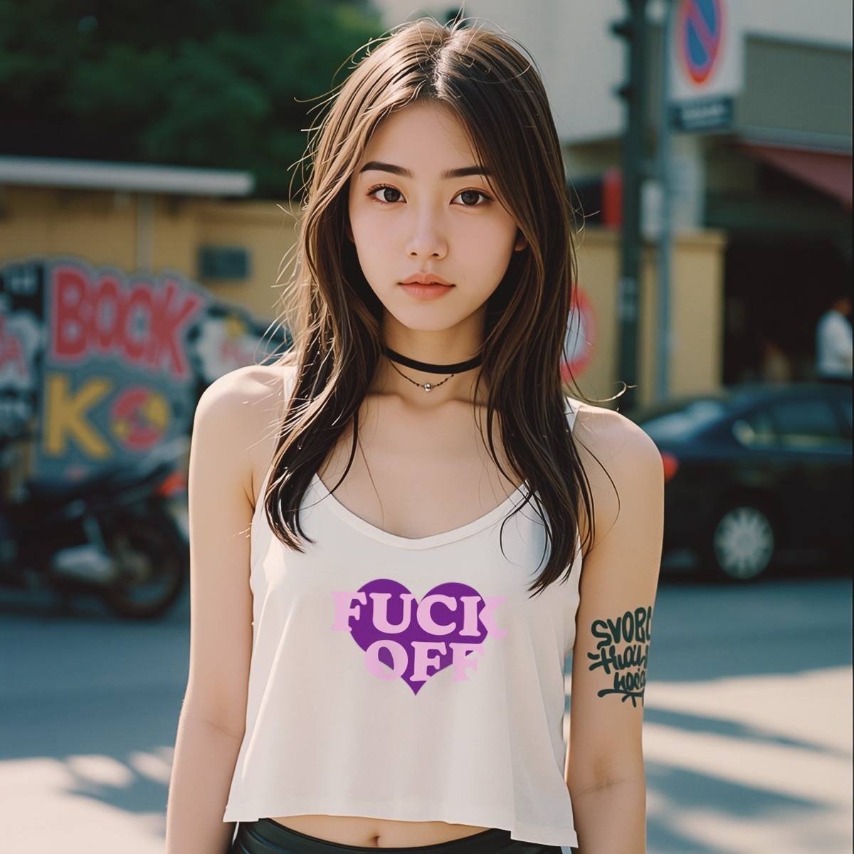 Top Women white Cropped graphic Tank Top Loose Fit