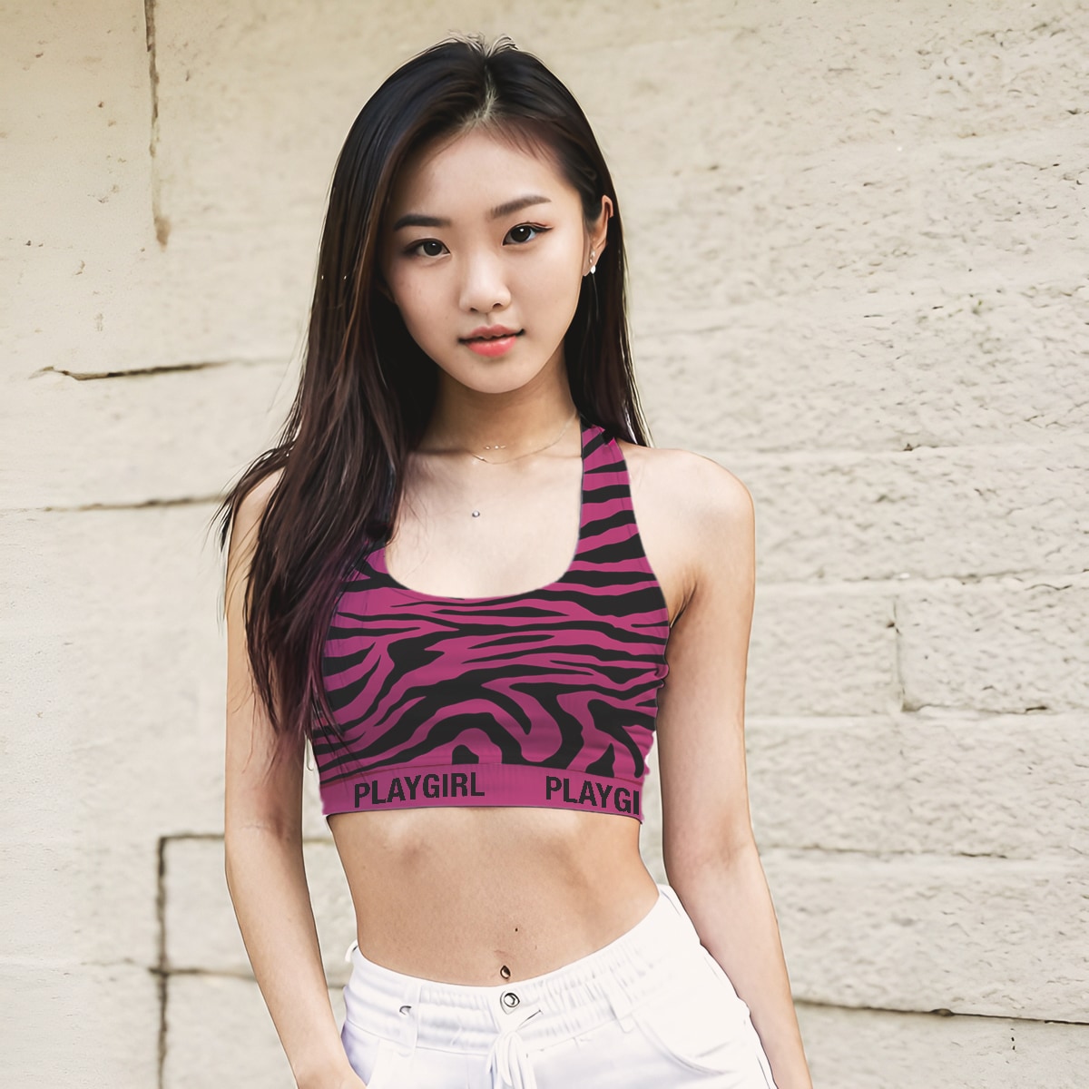 Cropped tank top for women with red zebra stripes, Play Girl