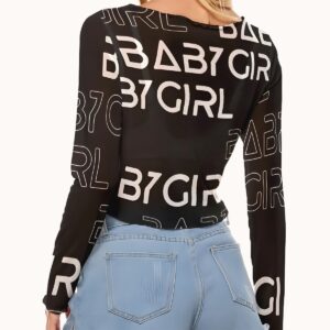 Mesh crop top for women with long sleeves, back side