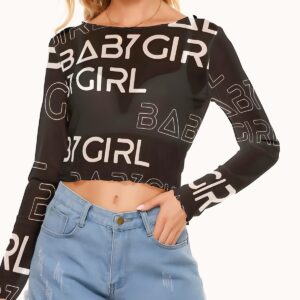 Long sleeve crop top mesh for women