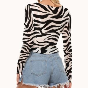 Mesh crop top women with zebra stripes and long sleeves