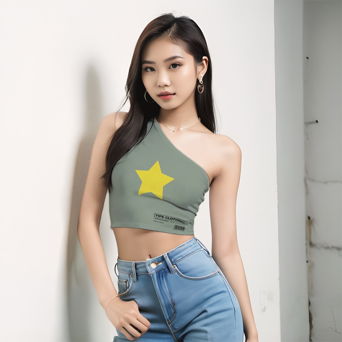 Top Women One Shoulder Cropped Tank Top Relax