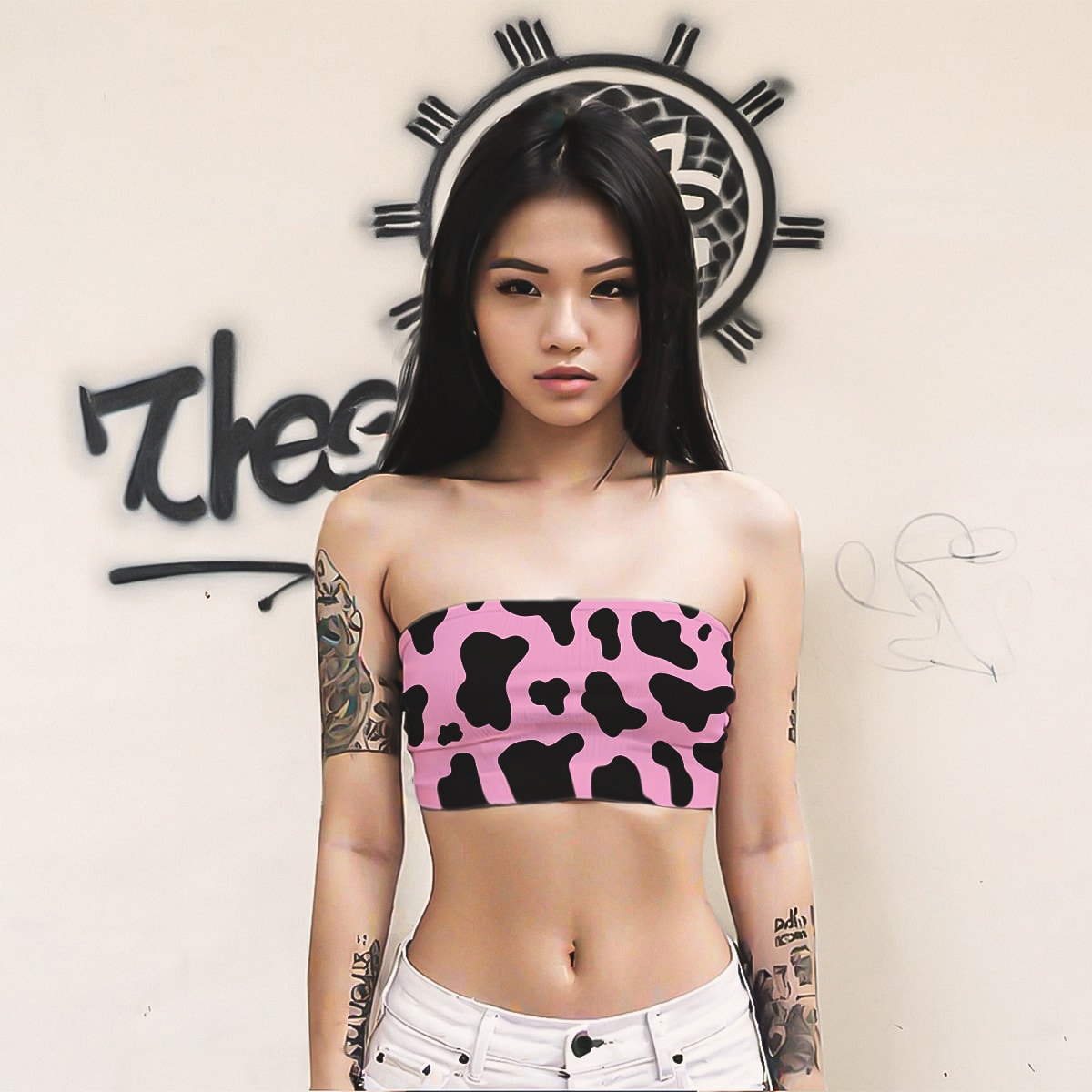 Women Pink Cropped Cow Tube Top Cow Pattern