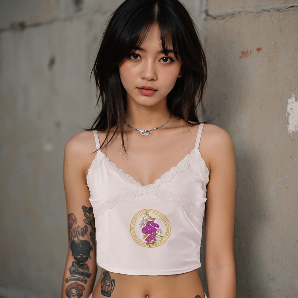 Cropped cami top for women lace camisole with purple snake
