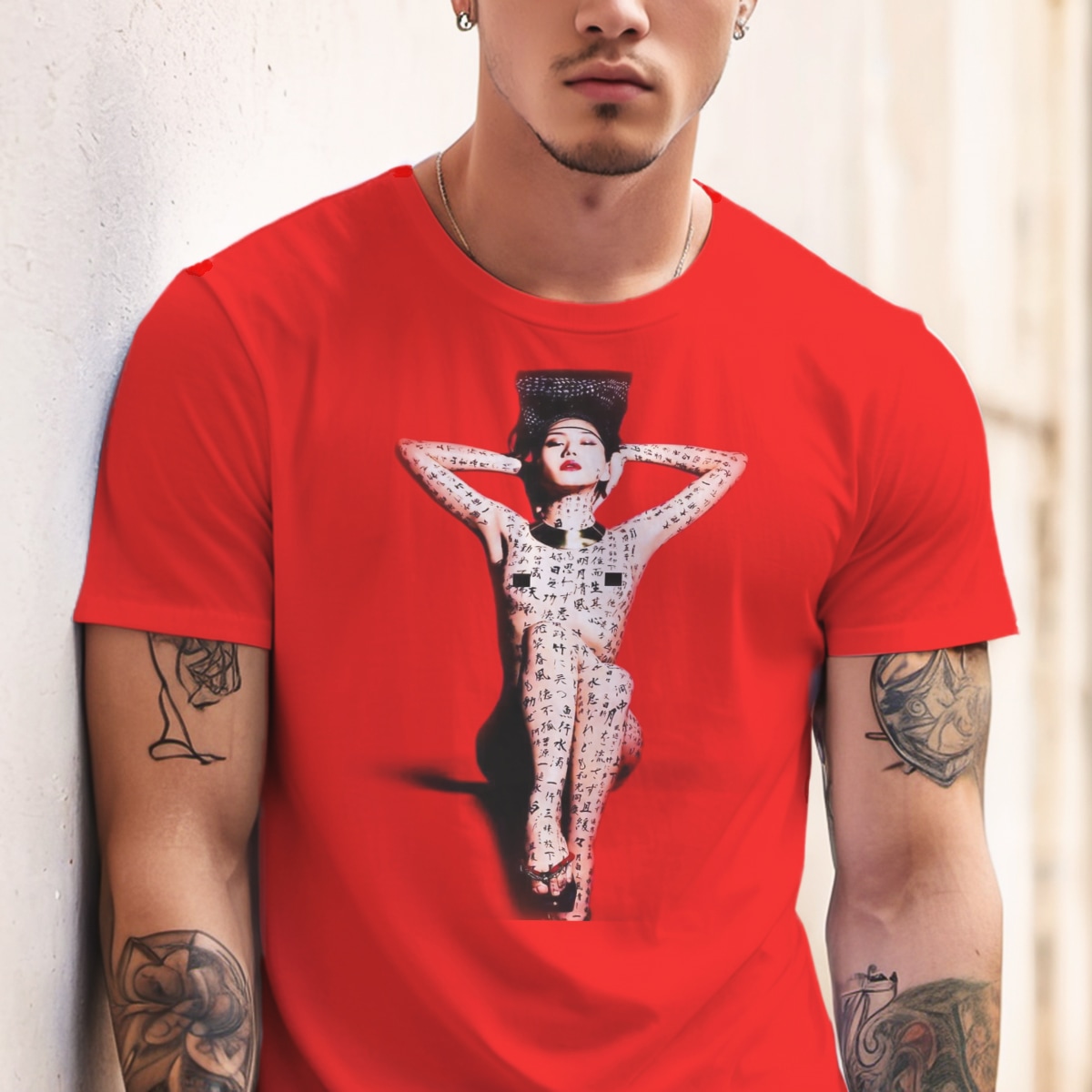 Printed T-shirt for men with Japanese erotic photo art print