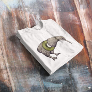 printed T-shirt for men with funny sliced kiwi bird