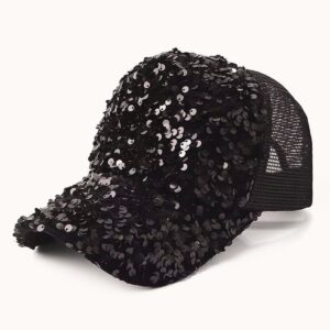 Mesh Sequins Bling Baseball Cap Black
