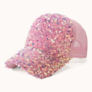 Mesh Sequins Bling Baseball Cap Pink